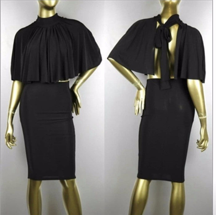 Two Piece Outfit Cloak Top Backless Bandage Party Dress - CELEBRITYSTYLEFASHION.COM.AU - 1