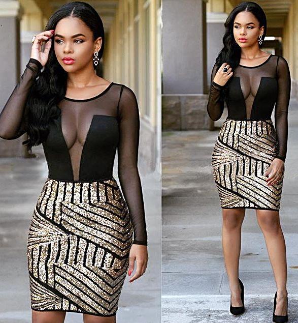 sheer mesh patchwork sequin dress 3/4 Sleeve Dress Women Women's Elegant Cocktail Party Dress Sheer Mesh Patchwork Sequin Trim 3/4 Sleeve Bodycon Mini Pencil Dress For Wedding Guest