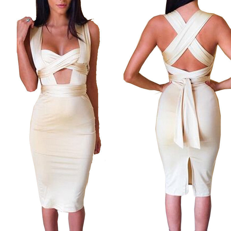 Sleeveless Extra-long Straps Dress Front Cross Cut Out - CELEBRITYSTYLEFASHION.COM.AU - 2