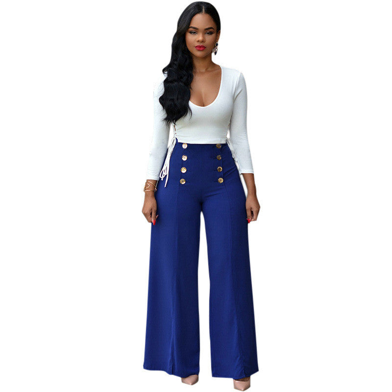 Two Piece Outfit Bodysuit Jumpsuit Long Wide Pants 2 Piece Set Button Criss Cross Playsuit - CELEBRITYSTYLEFASHION.COM.AU - 1