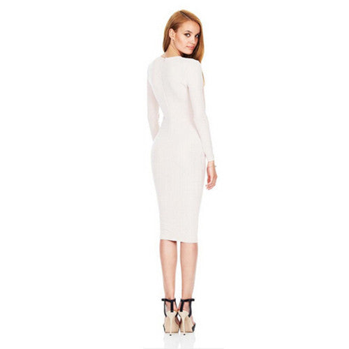 Striped Deep V-neck Party Dress - CELEBRITYSTYLEFASHION.COM.AU - 6