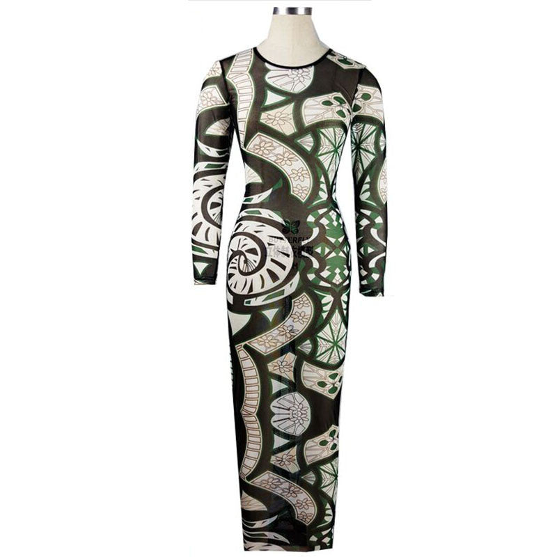 Exotic Designer Retro Sheer Mesh Colorful Printed Dress - CELEBRITYSTYLEFASHION.COM.AU - 3
