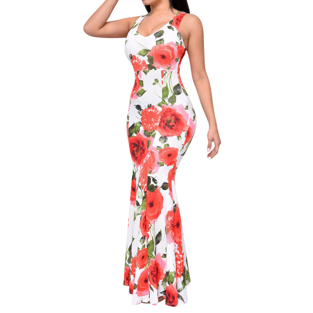 Flower Sun O-neck Long Maxi Dress - CELEBRITYSTYLEFASHION.COM.AU - 1