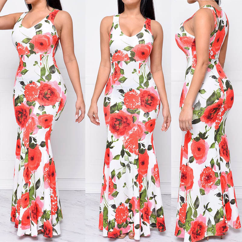 Flower Sun O-neck Long Maxi Dress - CELEBRITYSTYLEFASHION.COM.AU - 2