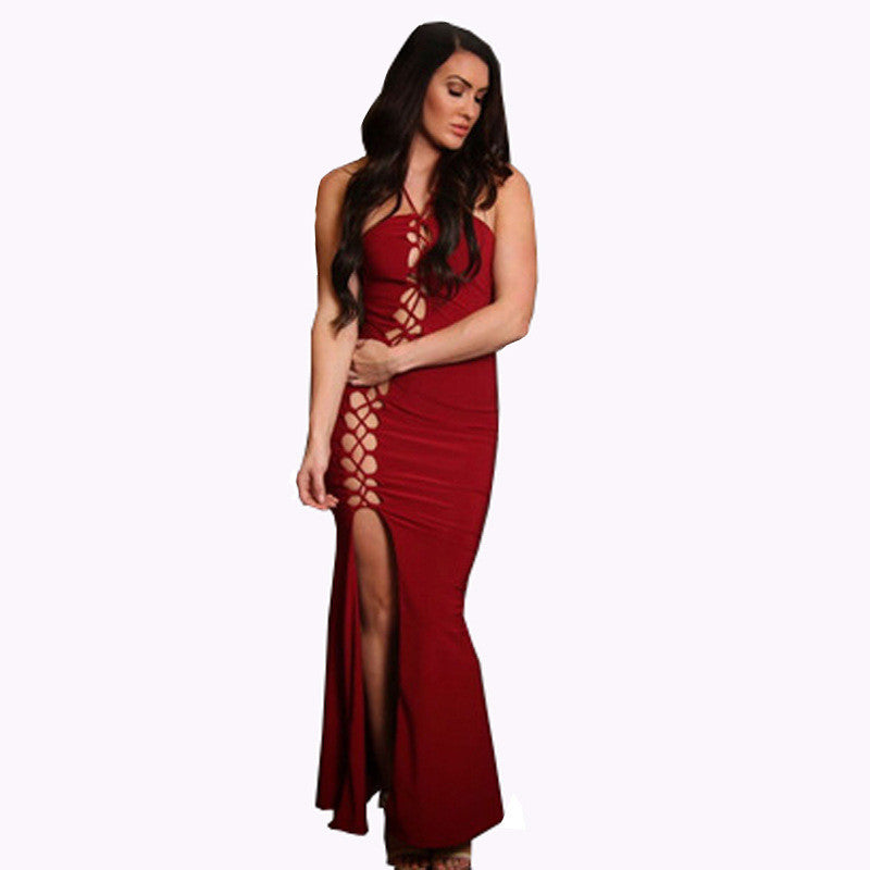 Lace Up Sexy Sides Straps Backless Bandage Maxi Long Dress - CELEBRITYSTYLEFASHION.COM.AU