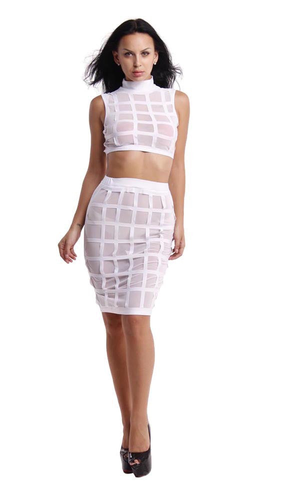 Mesh Bandage Crop Top 2 piece - Kylie Jenner Style - CELEBRITYSTYLEFASHION.COM.AU - 3