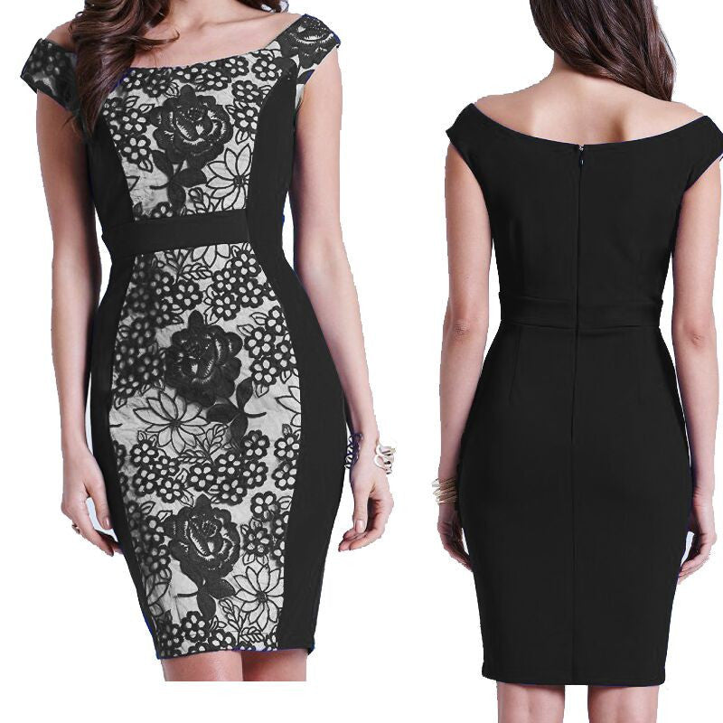 Lace Crochet Black Floral Dress - CELEBRITYSTYLEFASHION.COM.AU - 1