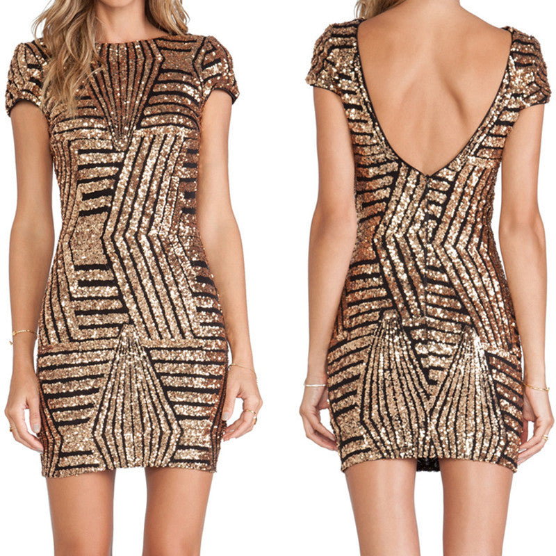 Sequined Tight O-neck Backless Party Dress - CELEBRITYSTYLEFASHION.COM.AU - 1