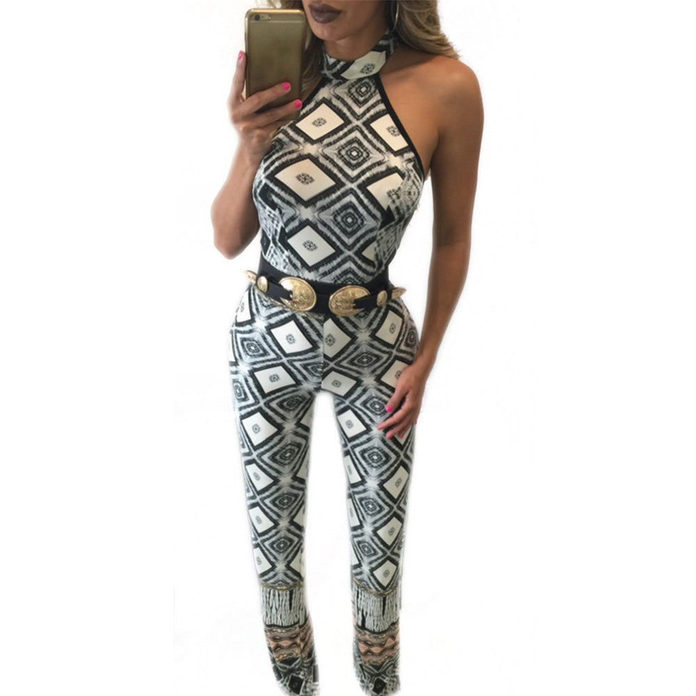 Print Fashion Backless Halter Jumpsuit Bodysuit - CELEBRITYSTYLEFASHION.COM.AU - 1