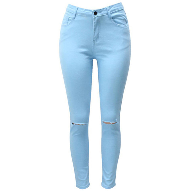 7 Colors High Waisted Cut Out Butt Lifting Destroyed Washed Elastic Slim Sculpt Pencil Jeans - CELEBRITYSTYLEFASHION.COM.AU - 7
