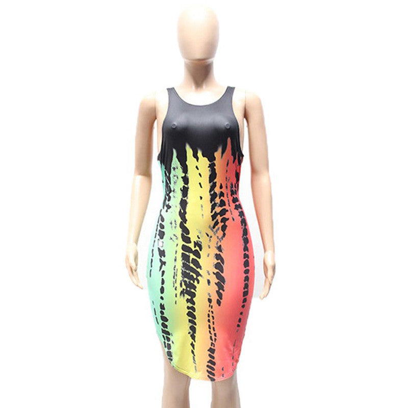 Rainbow Printed Bandage O-neck Party Dress - CELEBRITYSTYLEFASHION.COM.AU - 2