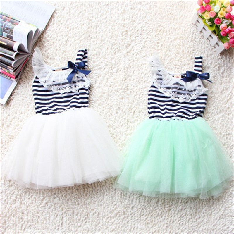 Summer Baby Girls Cotton Sleeveless Dresses Lace Bow-knot Striped Bubblet Tutu Dress 1-4Y - CelebritystyleFashion.com.au online clothing shop australia