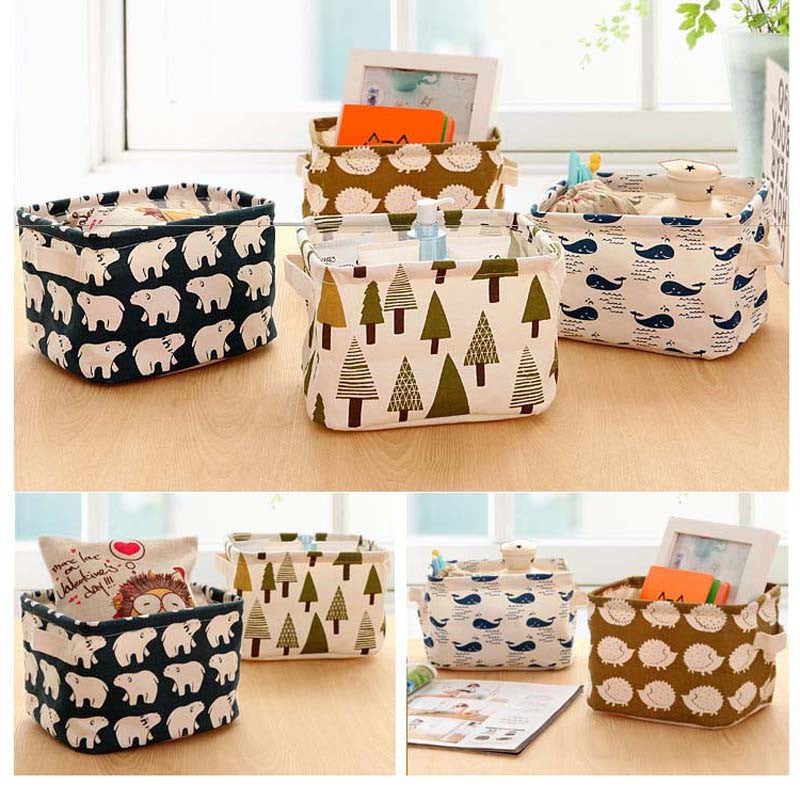 Cotton Linen Home Storage Box Clothes Organizer Folding Office Desk Organizer 5 Colors Makeup Organizer for Cosmetics