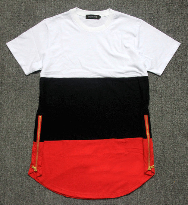 summer style mens t shirts white black red patchwork golden side zipper swag t shirt streetwear hip hop t shirts extended tees - CelebritystyleFashion.com.au online clothing shop australia