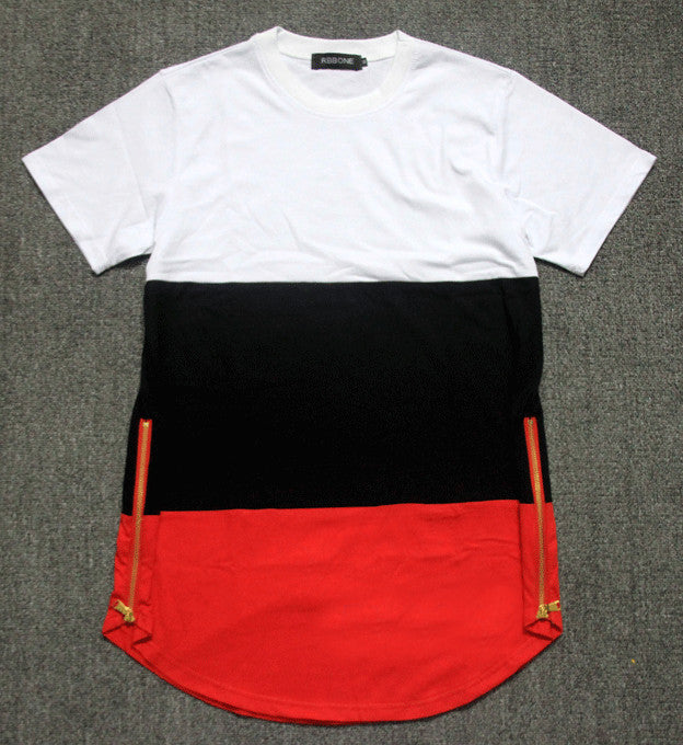 summer style mens t shirts white black red patchwork golden side zipper swag t shirt streetwear hip hop t shirts extended tees - CelebritystyleFashion.com.au online clothing shop australia