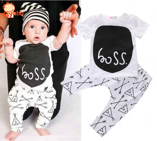 Fashion Infant Baby Costume Summer Style Baby Boy Clothes Cotton Letters Printed Baby Outfit Unisex T-shirt+Pants 2pcs - CelebritystyleFashion.com.au online clothing shop australia
