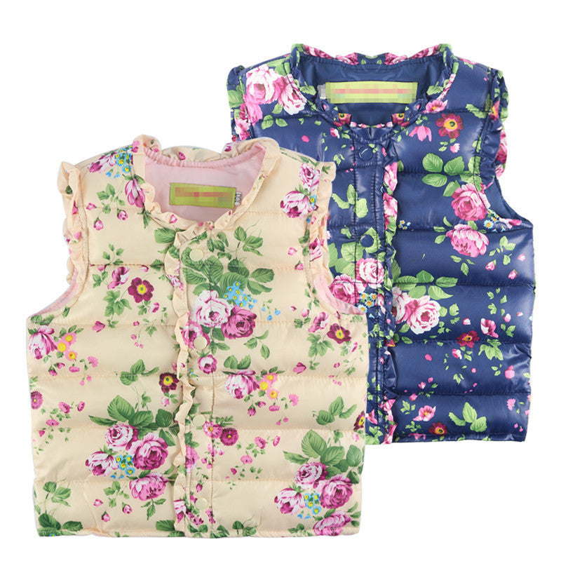 New Winter Children Vest Floral Printed Girls Waistcoat 2-7 Years Kids Warm Down Coat Children Clothing Baby Girl Vest Outerwear - CelebritystyleFashion.com.au online clothing shop australia