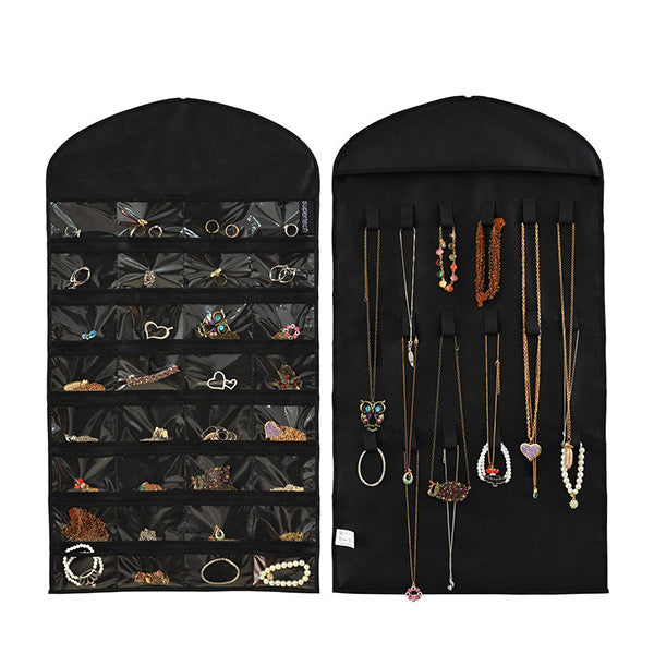 32-pocket 18 hook-and-loop tabs Hanging Jewelry Organizer Dual Sides Space-saving Household Accessory Jewelry Closet Dress Bag
