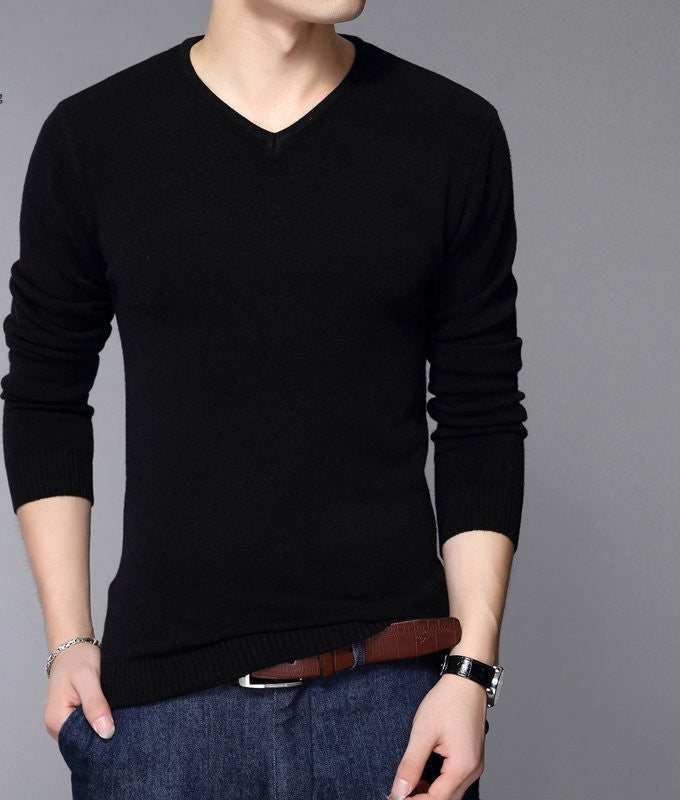 New Fashion Slim Fit Sweater Men Classic Pure Black Pullover Men Solid Color V-Neck Pull Homme Cashmere Wool Sweaters Shirt 6638 - CelebritystyleFashion.com.au online clothing shop australia