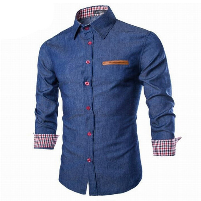 Men's Denim Shirts Long Sleeve Turn-down Collar Fashion Slim Fit Style Dark Jeans Men Shirt European Size DHY3151 - CelebritystyleFashion.com.au online clothing shop australia