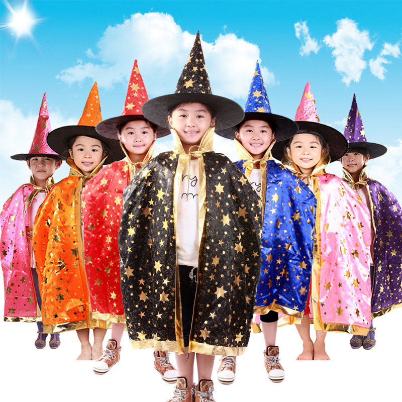 Boy Girl Kids Children Halloween Costumes Witch Wizard Cloak Gown Robe and Hat Cap Stars Fancy Cosplay for Children Boys Girls - CelebritystyleFashion.com.au online clothing shop australia