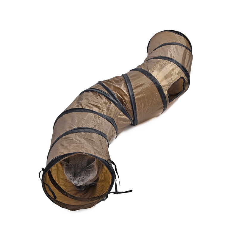 120cm Brown"S"Pet Cat Tennel Cat Toy Pet Play Tunnel Funny Cat Tunnel Kitten Play Toy Collapsible PlayTunnel for Fun