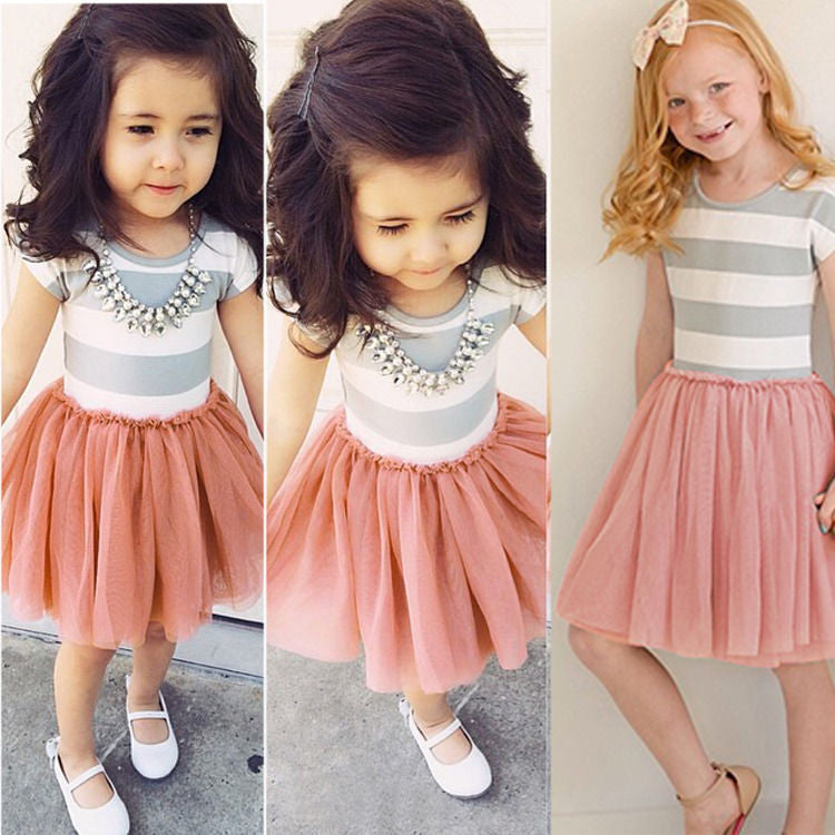 New Fashion Patchwork Kids Girls Princess Flower Tutu Dress Party Cute Formal Striped Ball Dresses Clothing For 2 4 6 8 10 Years - CelebritystyleFashion.com.au online clothing shop australia