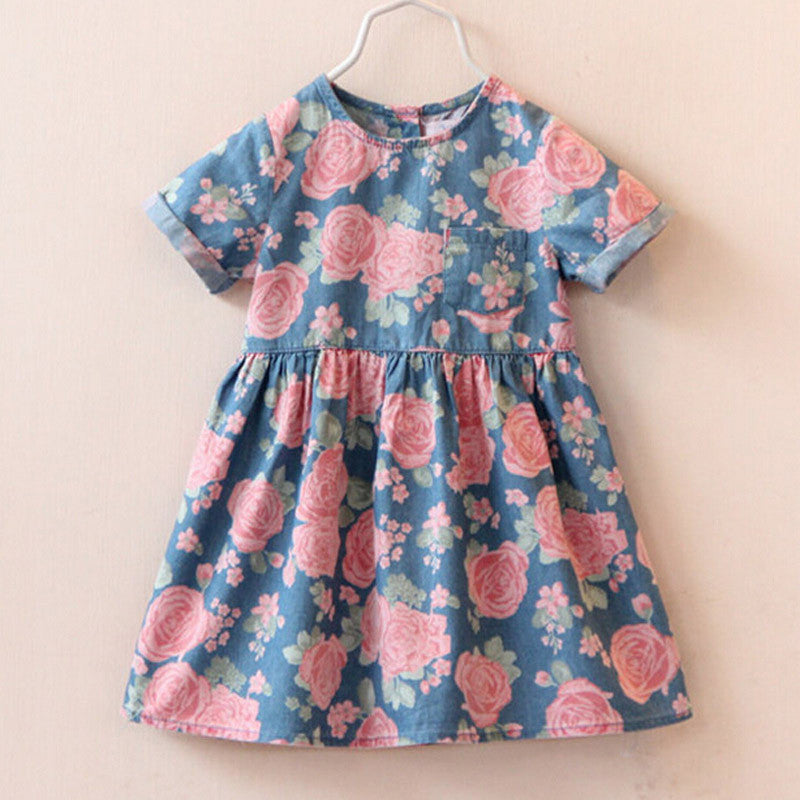 fashion dress baby girl cute denim dresses kids casual clothing summer short sleeve print child vestidos - CelebritystyleFashion.com.au online clothing shop australia