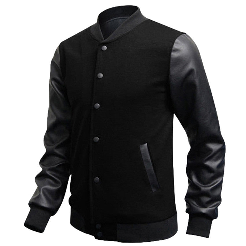 Slim Fit Fashion Casual Mens Coat Baseball Jackets PU Leather Sleeve Jacket Men Bomber Jackets And Coats - CelebritystyleFashion.com.au online clothing shop australia