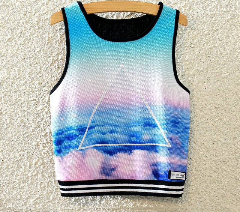 Fashion Women Sleeveless Sky Print Crop Top Cropped Tops Casual Top Fitness Women Vest Tank Tops - CelebritystyleFashion.com.au online clothing shop australia