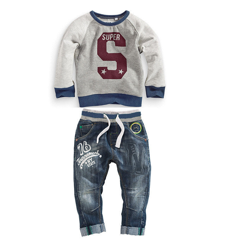 children's clothing boys clothes long-sleeved letter hoodie sweater + jeans two sets of casual clothes - CelebritystyleFashion.com.au online clothing shop australia