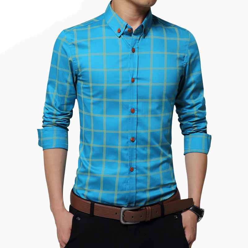 New Plaid Shirt Men Fashion Casual Long Sleeve Turn-Down Slim Fit Shirt Men High Quality Cotton Mens Dress Shirts Men Clothes - CelebritystyleFashion.com.au online clothing shop australia