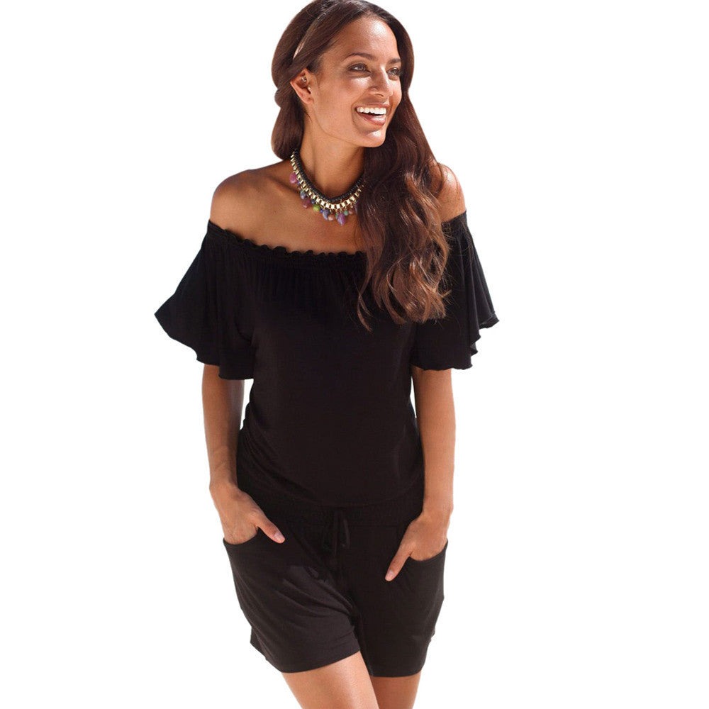 elegant jumpsuit elegant jumpsuit rompers Women overalls summer solid Off shoulder sexy plus size Playsuit Bodycon Clubwear - CelebritystyleFashion.com.au online clothing shop australia