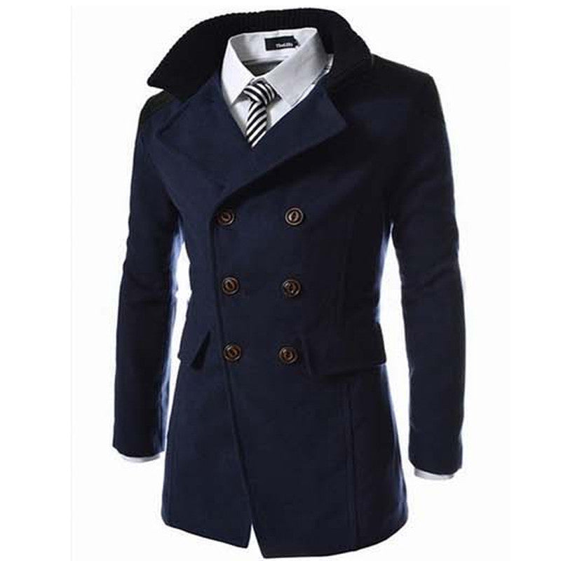 Trench Coat Men Tops Autumn Style Double Breasted Trench Coat High Quality Woolen Cloth Fabric Long Mens Trench Coat - CelebritystyleFashion.com.au online clothing shop australia