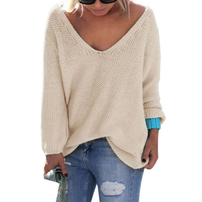 Womens Cute Elegant V Neck Loose Casual Knit Sweater Pullover Long Sleeve Spring Sweater Tops - CelebritystyleFashion.com.au online clothing shop australia