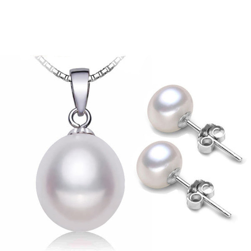 Pearl Jewelry Sets 925 Silver Freshwater Pearl Pendant Necklace with Studs Earrings Whole Set Fine Jewelry White Color - CelebritystyleFashion.com.au online clothing shop australia