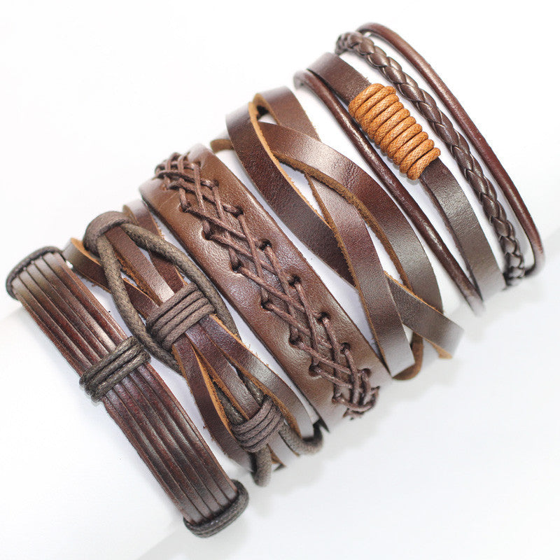 5PCS Vintage brown handmade genuine real leather men bracelet for women bracelets bangles - CelebritystyleFashion.com.au online clothing shop australia
