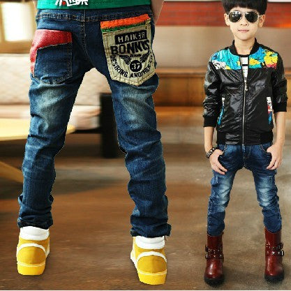 New Children's clothing boys jeans with pocket patchwork style good quality - CelebritystyleFashion.com.au online clothing shop australia