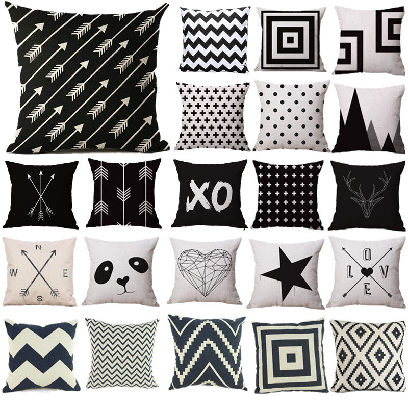 Pillow Case Black and White Pattern Pillowcase Cotton Linen Printed 18x18 Inches Geometry Euro Pillow Covers