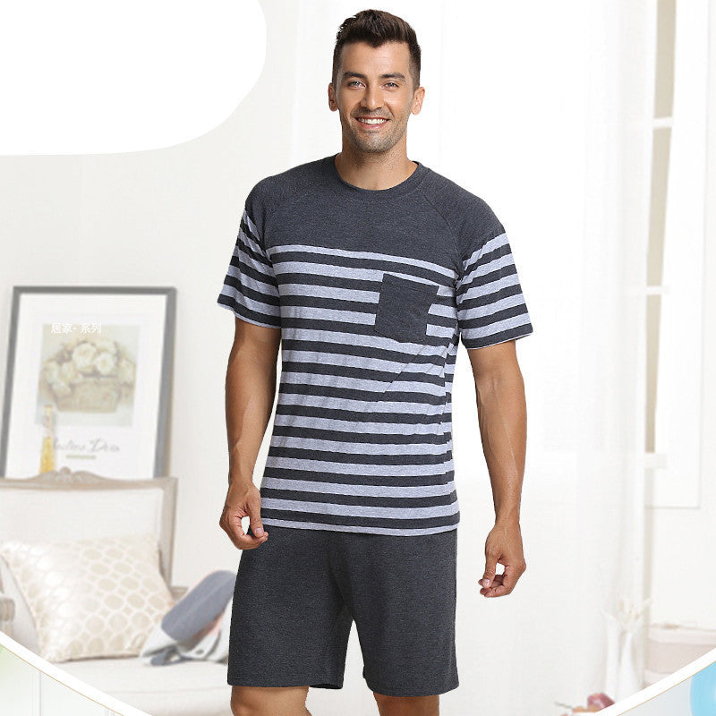 Summer Pijama Classic Stripe Lounge Wear Short-sleeve pants Male Pajama Set - CelebritystyleFashion.com.au online clothing shop australia