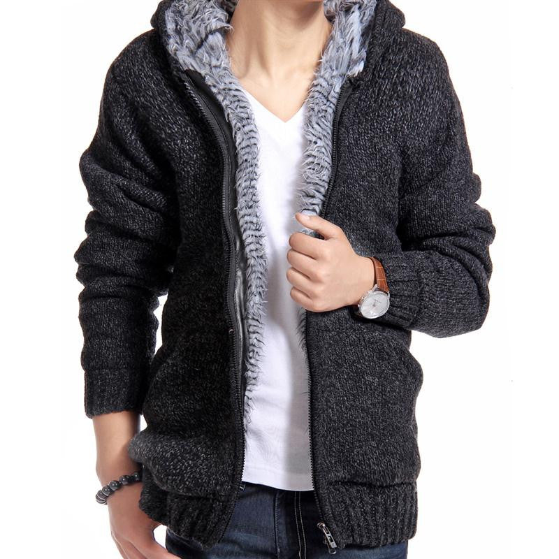 Jacket Men Thick Velvet Cotton Hooded Fur Jacket Mens Winter Padded Knitted Casual Sweater Cardigan Coat Spring Outdoors Parka - CelebritystyleFashion.com.au online clothing shop australia