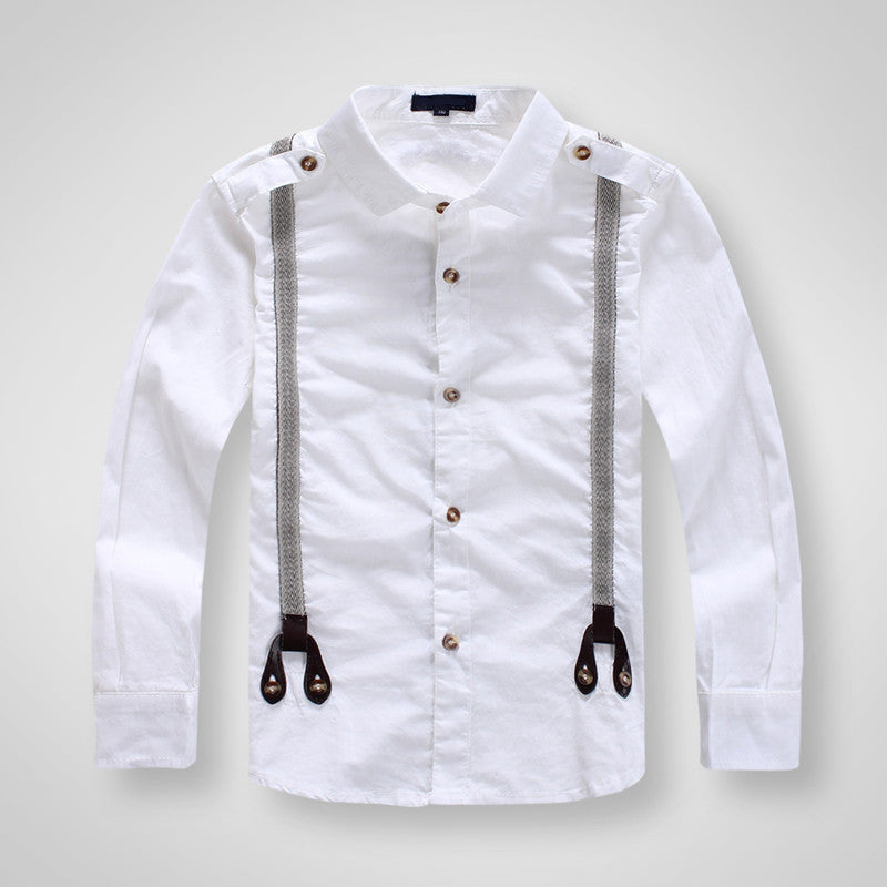 Children Boys Fashion Classic White Cotton Long sleeve Shirts for Kids Clothes boys Strap shirts - CelebritystyleFashion.com.au online clothing shop australia