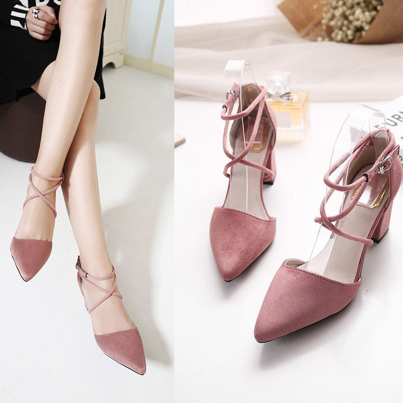 womens pumps Ladies shoes high square heels buckle strap flock shoes - CelebritystyleFashion.com.au online clothing shop australia