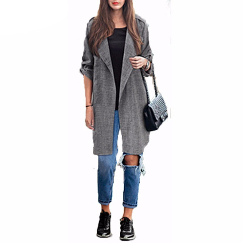 Spring Women Slim Thin Outerwear Casual Lapel Windbreaker Cape Coat European Style Linen Cardigan Jacket US Plus Size S-7XL - CelebritystyleFashion.com.au online clothing shop australia