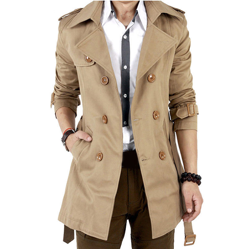 Trench Coat Men Classic Men's Double Breasted Trench Coat Masculino Mens Clothing Long Jackets & Coats British Style Overcoat - CelebritystyleFashion.com.au online clothing shop australia