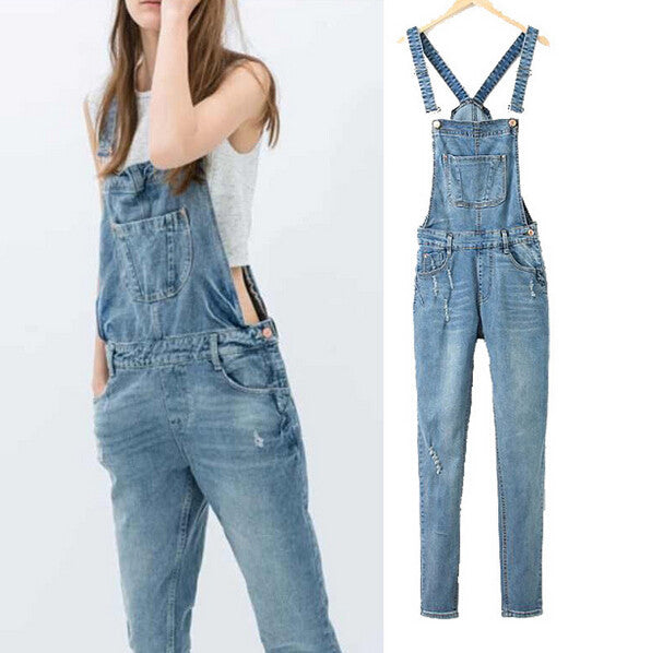 Spring Denim Jumpsuits Women's Overalls Pants/Ladies' Jeans Gallus Female Ripped Hole Ladies Cowboy Slim Casual Romper Plus - CelebritystyleFashion.com.au online clothing shop australia