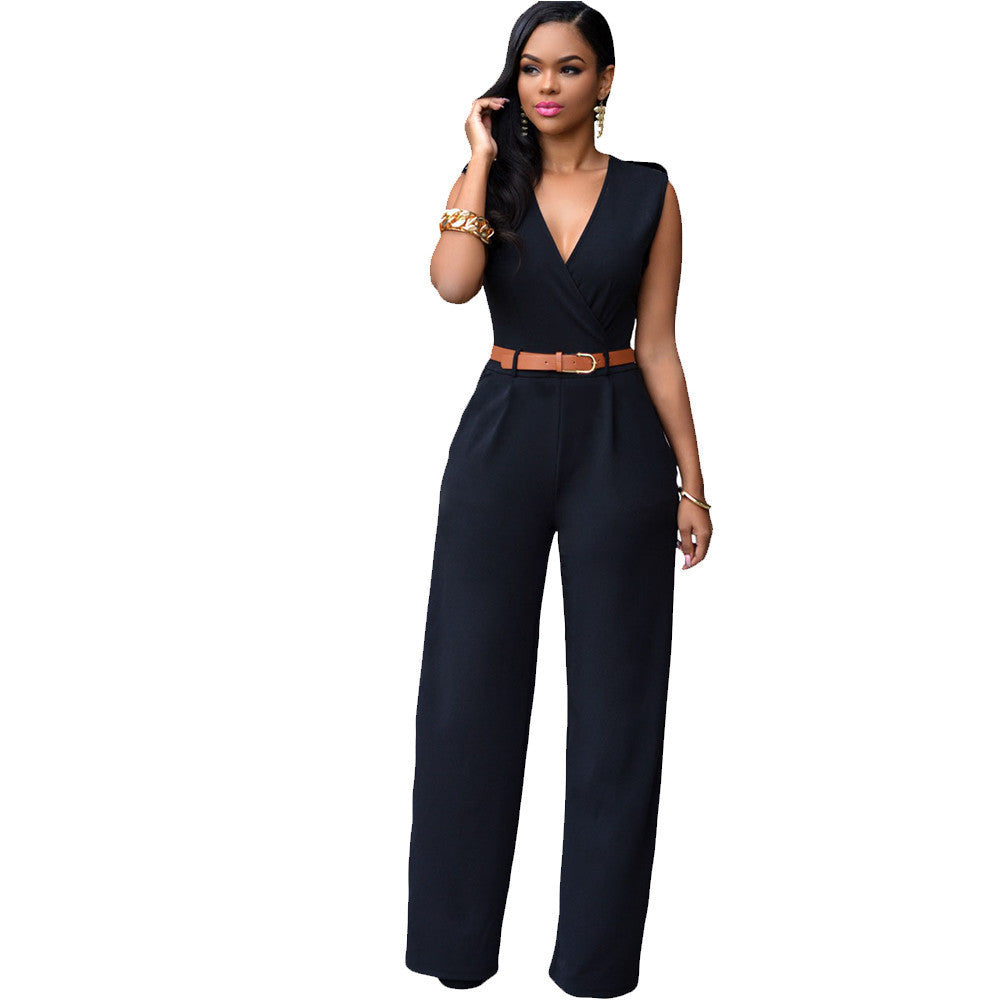 Rompers 6 Colors Women Jumpsuit V Neck Belt Embellished Jumpsuit LC64003 Plus Size S M L XL XXL - CelebritystyleFashion.com.au online clothing shop australia