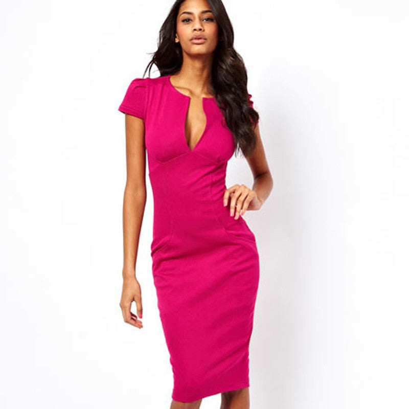 Summer Charming Sexy Pencil Dress Celebrity Style Fashion Pockets Knee-length Bodycon Slim Business Sheath Party Dress E521 - CelebritystyleFashion.com.au online clothing shop australia