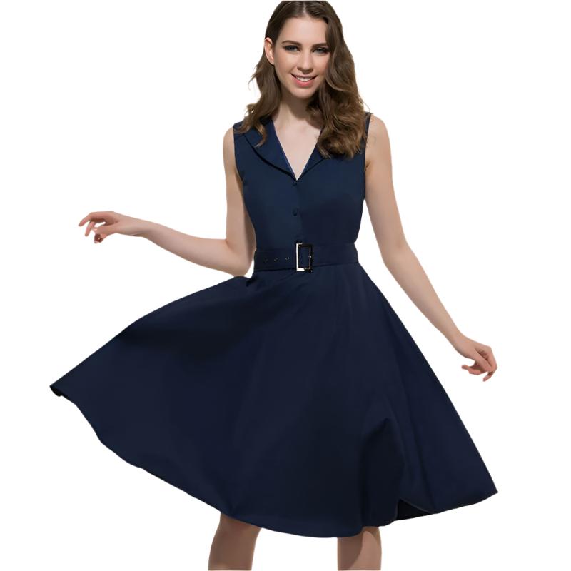 50s 60s Women Vintage Dresses Summer Elegant Dress Sleeveless Party Dresses dark blue style a line rockabilly dress - CelebritystyleFashion.com.au online clothing shop australia