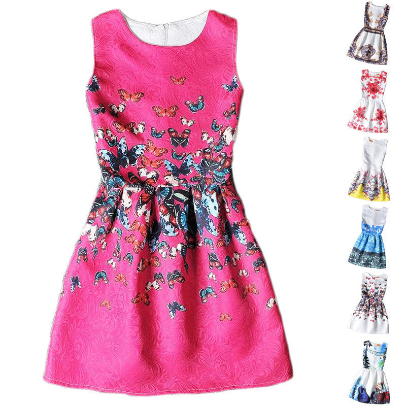 Flower Girls Dresses Summer Floral Print Sleeveless Kids Dresses for Girls Clothes Party Princess Dress Children 6-12Y - CelebritystyleFashion.com.au online clothing shop australia